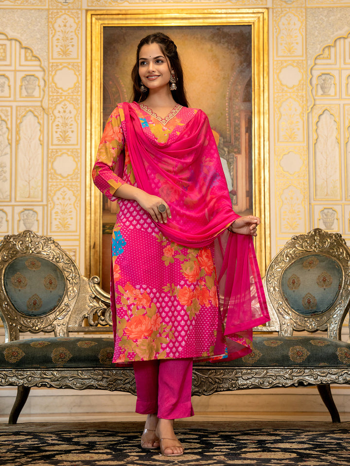 ZERESOUQ-Pink-Silk-Blend-Floral-Printed-Straight-3-Piece-Kurta-Set