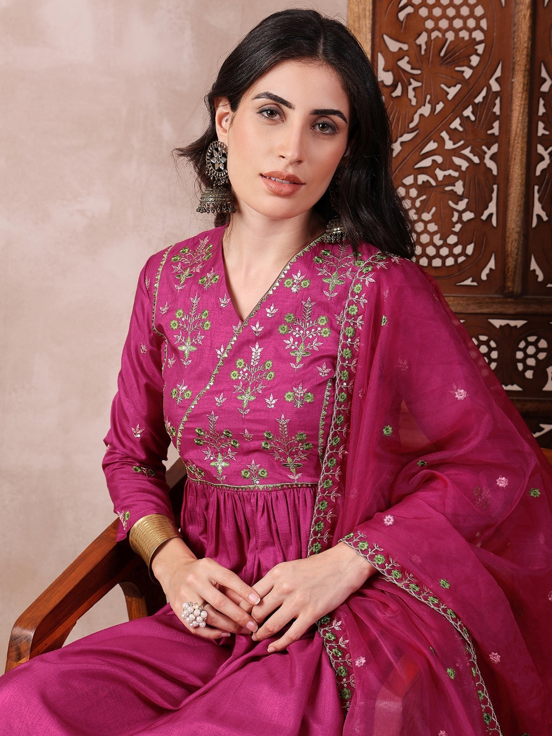 Pink-Silk-Blend-Solid-Embroidered-A-Line-3-Piece-Kurta-Set