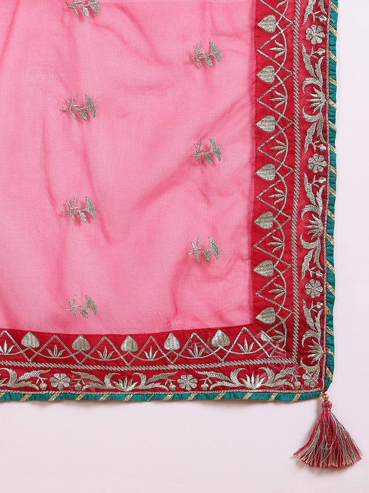 Pink-Silk-Blend-Solid-Yoke-Design-3-Piece-Kurta-Sets