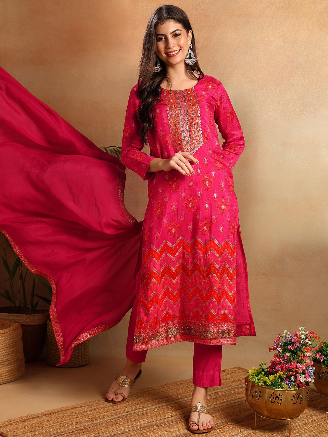 ZERESOUQ-Pink-Silk-Ethnic-Motifs-Woven-Design-3-Piece-Kurta-Set