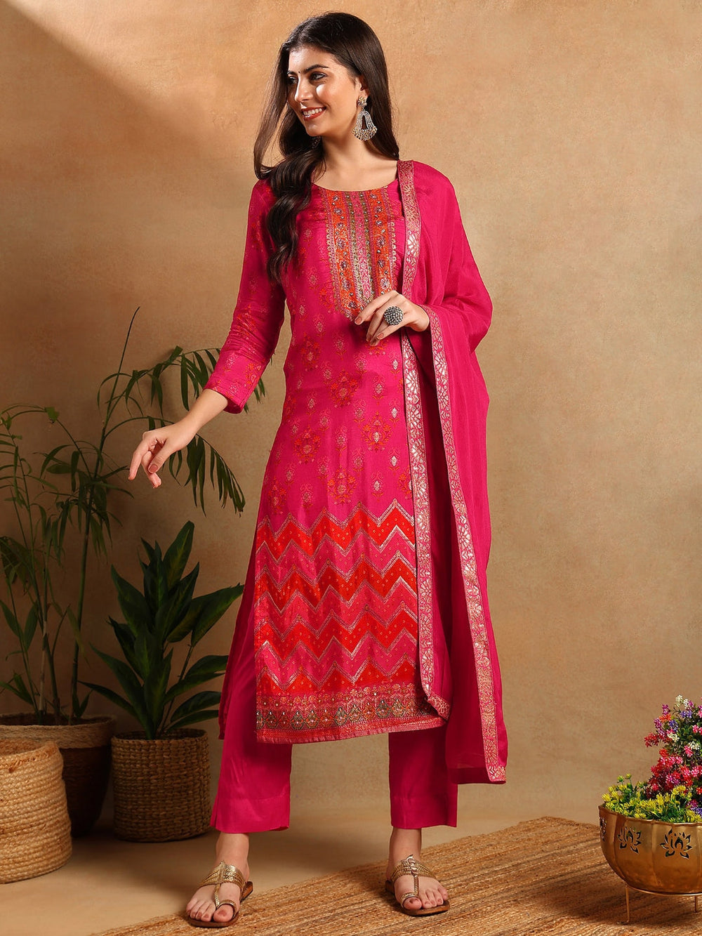 ZERESOUQ-Pink-Silk-Ethnic-Motifs-Woven-Design-3-Piece-Kurta-Set