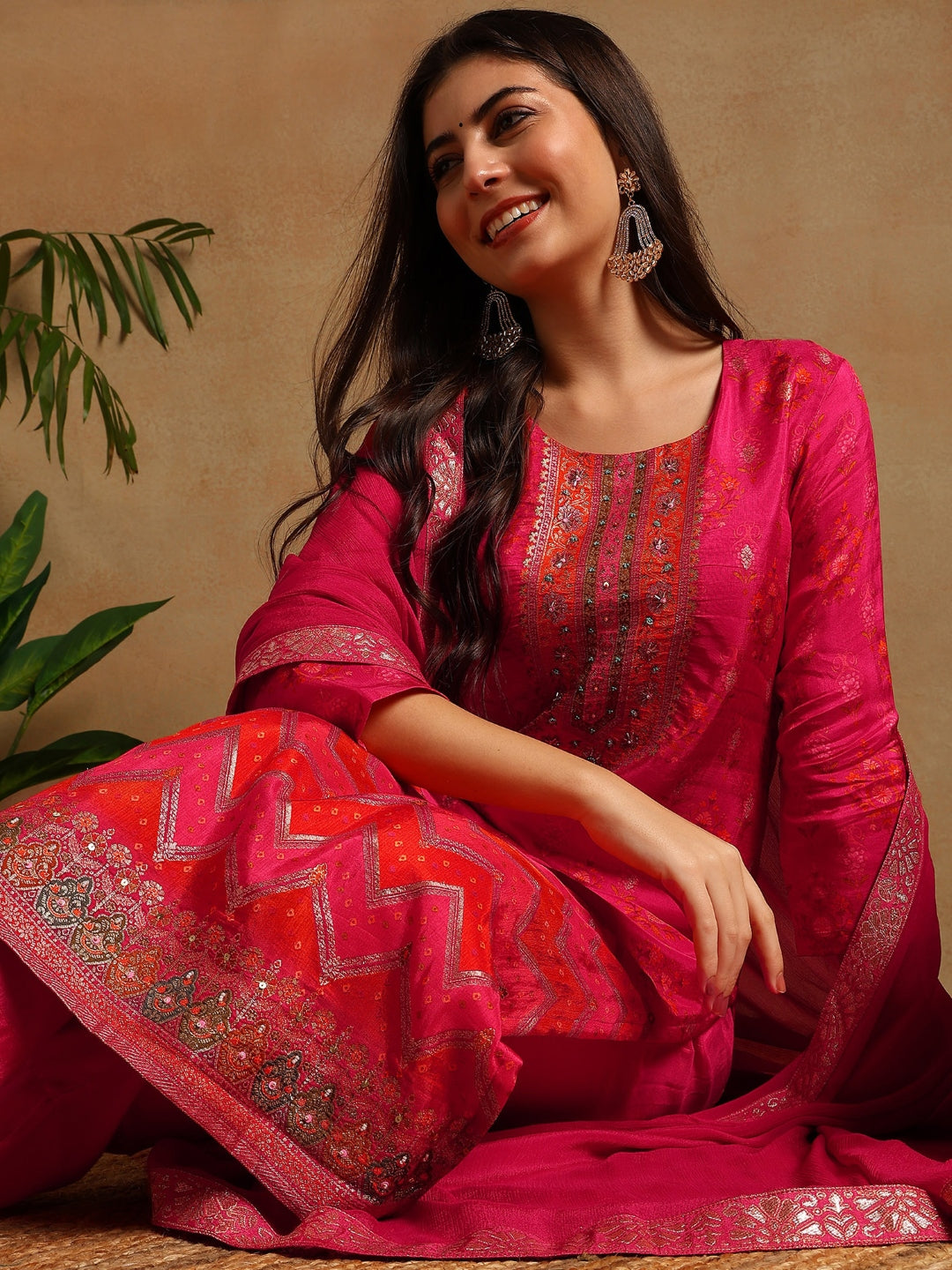 Pink-Silk-Ethnic-Motifs-Woven-Design-3-Piece-Kurta-Set