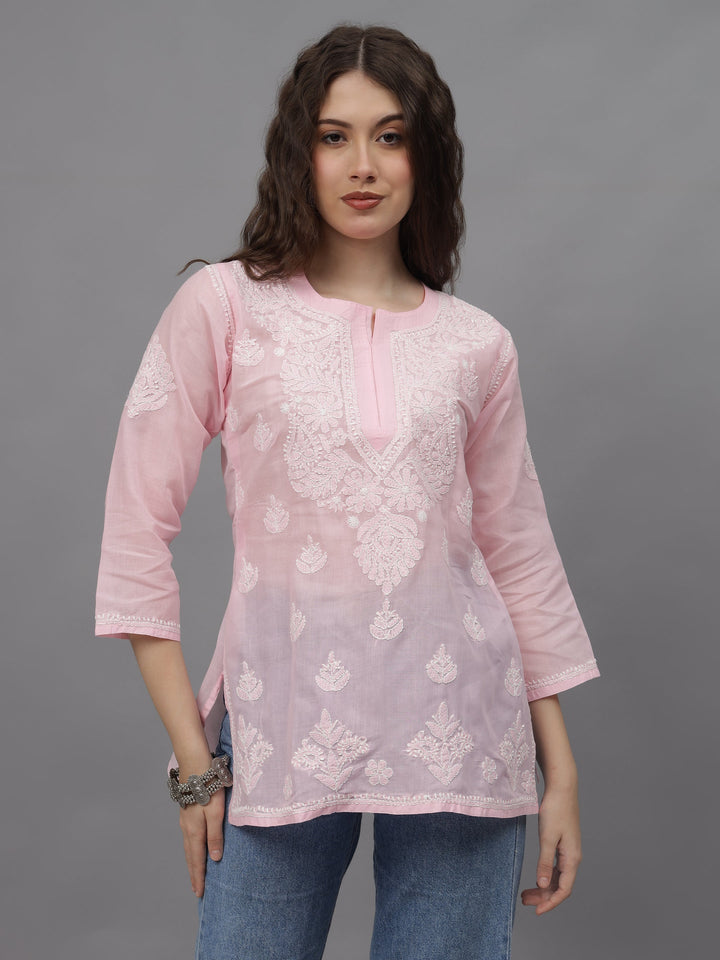 Pink-Terivoil-Cotton-Embroidered-Chikankari-Tunic