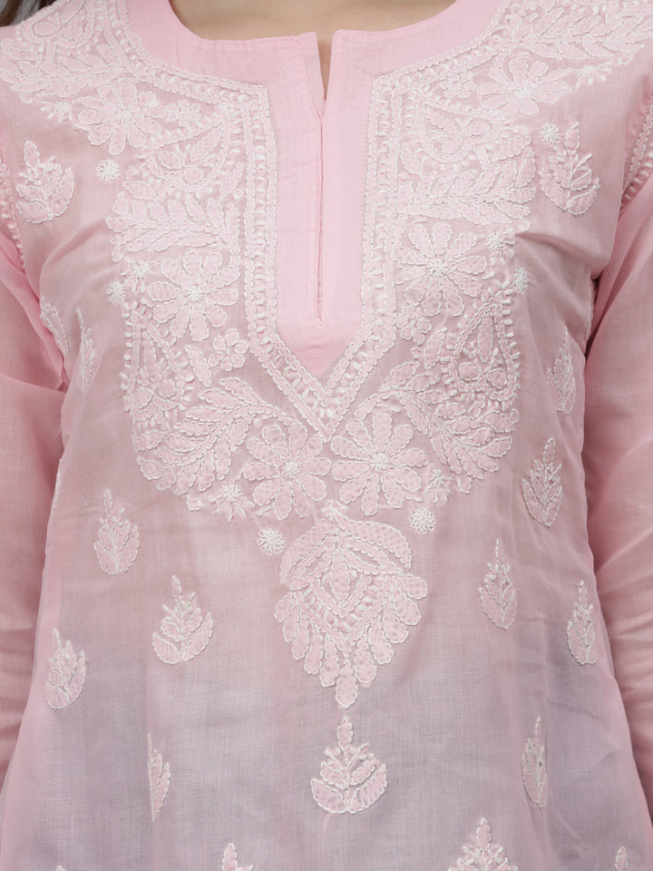 Pink-Terivoil-Cotton-Embroidered-Chikankari-Tunic