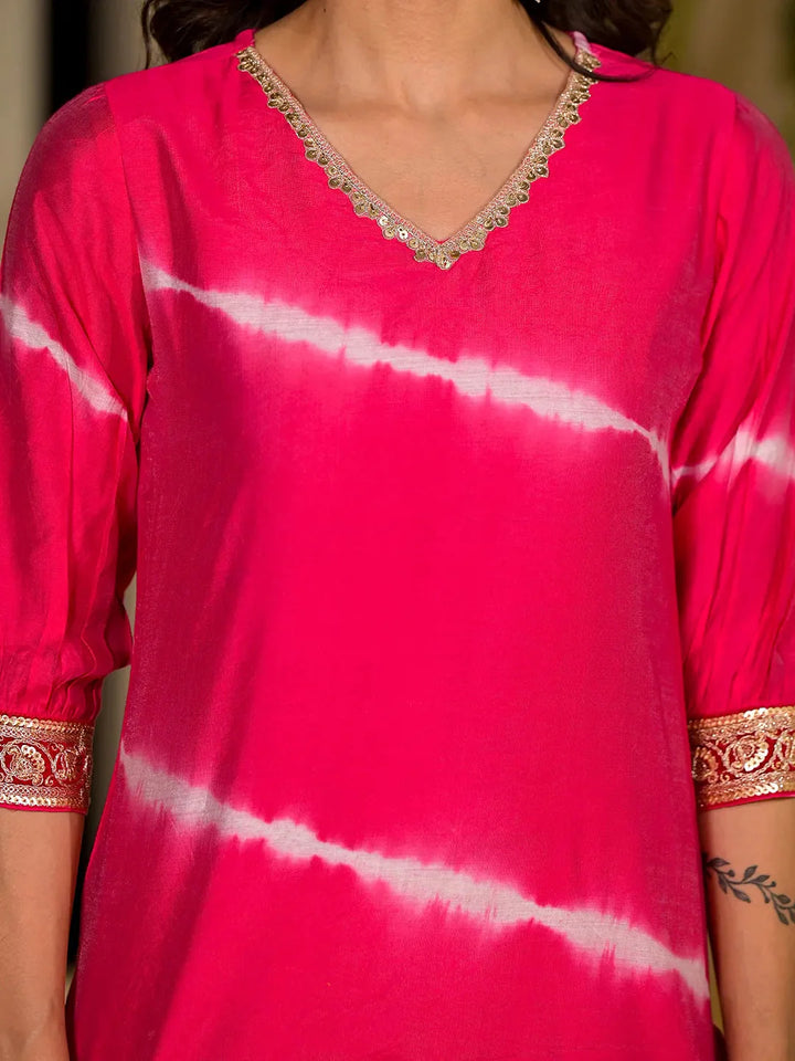 Pink-Chanderi-Silk-Tie-And-Dye-3-Piece-Kurta-Set