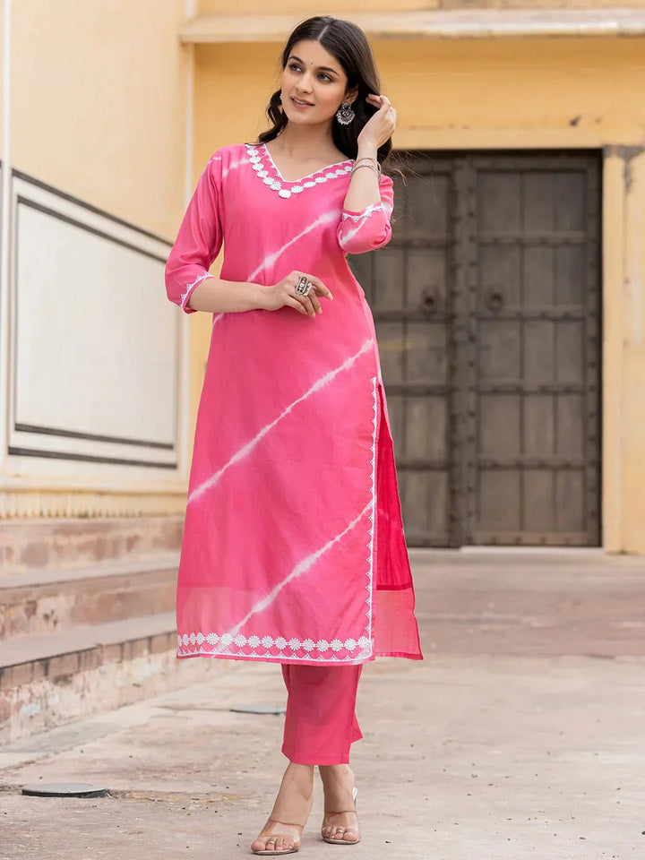 Pink-Silk-Blend-Tie-Dye-Lace-Work-Yoke-2-Piece-Kurta-Set