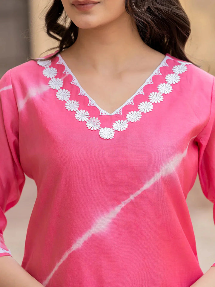 Pink-Silk-Blend-Tie-Dye-Lace-Work-Yoke-2-Piece-Kurta-Set