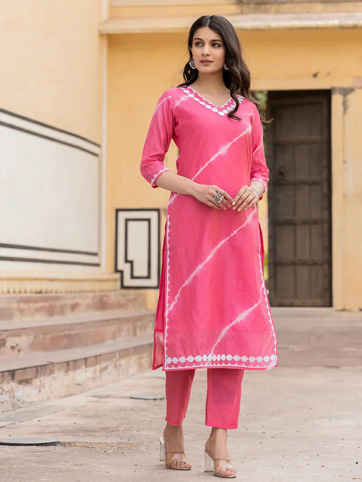 Pink-Silk-Blend-Tie-Dye-Lace-Work-Yoke-2-Piece-Kurta-Set