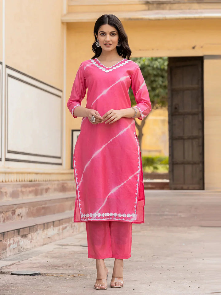 Pink-Silk-Blend-Tie-Dye-Lace-Work-Yoke-2-Piece-Kurta-Set