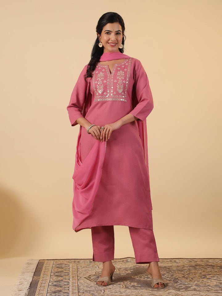 Pink-&-Mauve-Magics-Slub-Straight-3-Piece-Kurta-Set