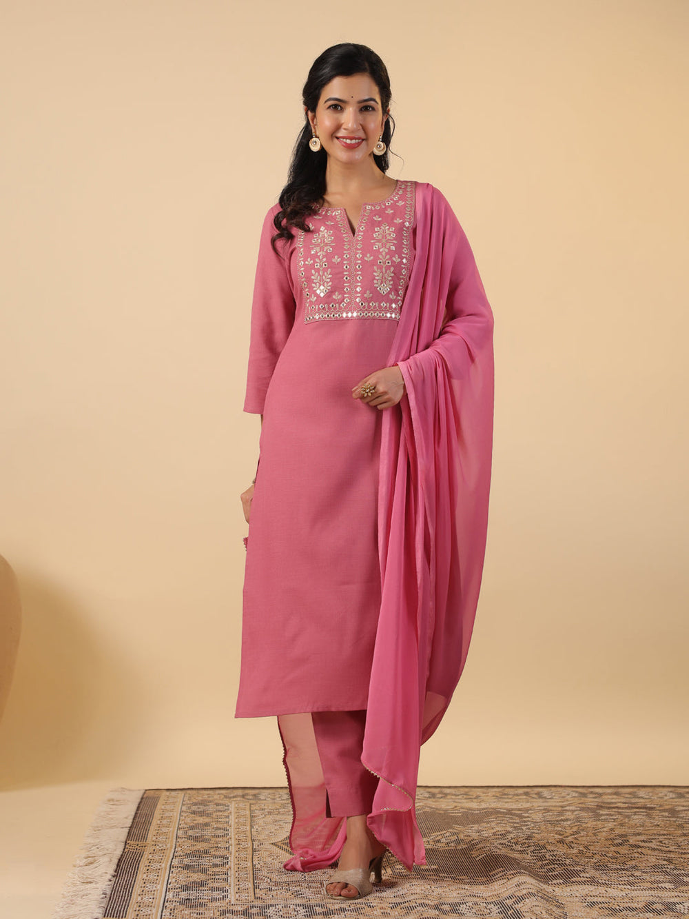 Pink-&-Mauve-Magics-Slub-Straight-3-Piece-Kurta-Set