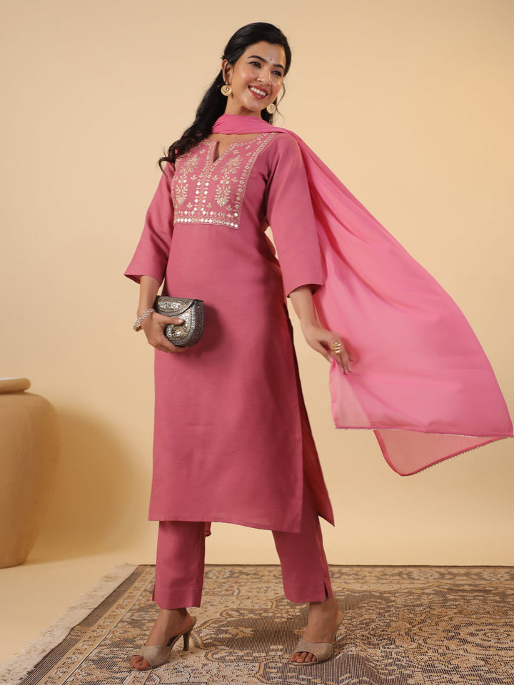 Pink-&-Mauve-Magics-Slub-Straight-3-Piece-Kurta-Set