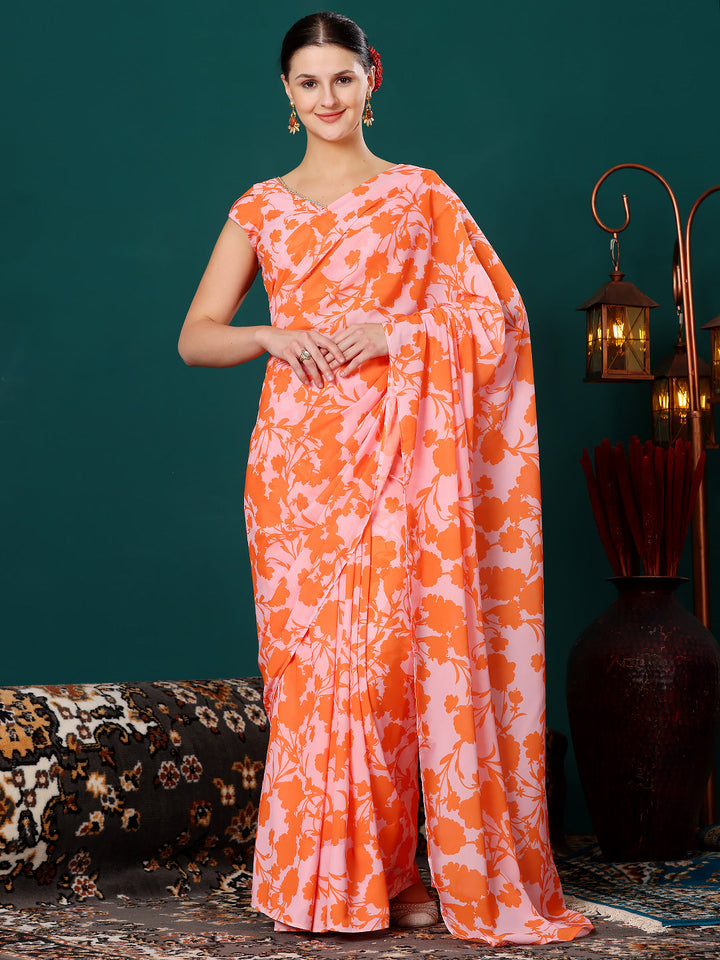 Pink-&-Orange-Georgette-Chinon-Digital-Print-Saree