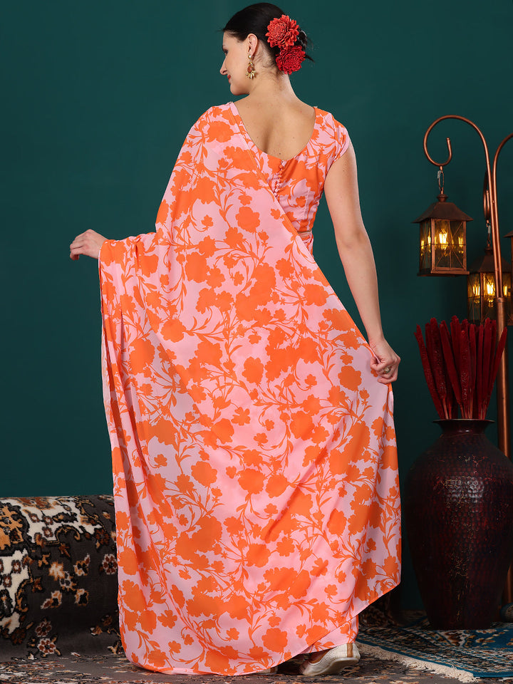 Pink-&-Orange-Georgette-Chinon-Digital-Print-Saree