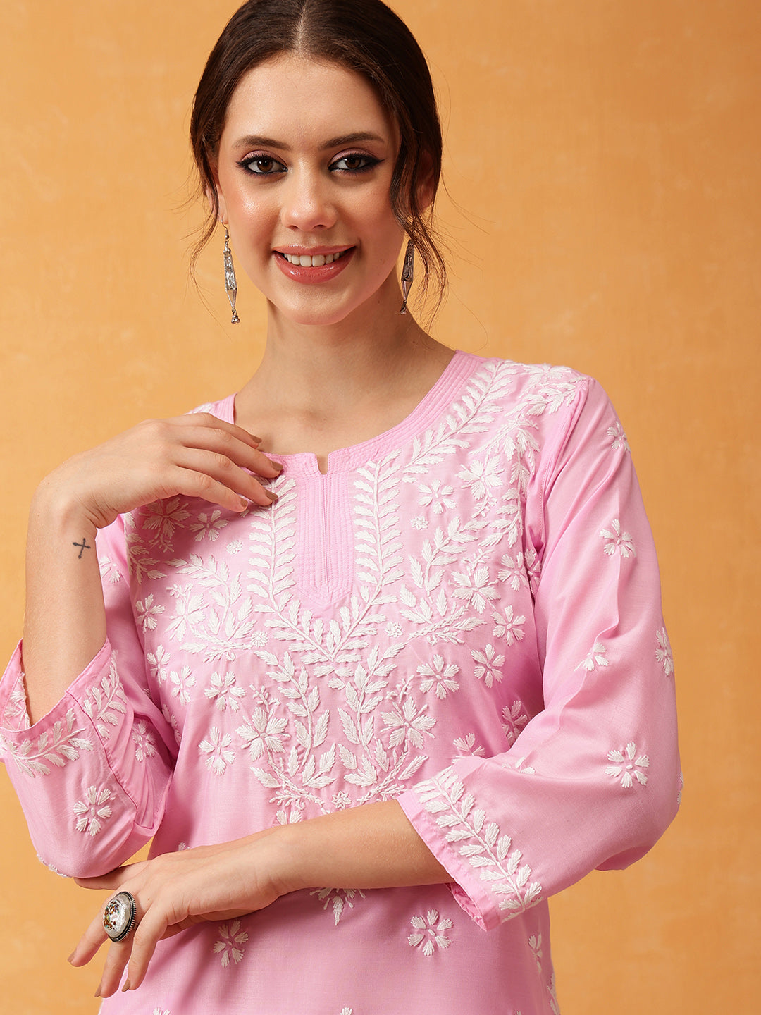 Pink & White Authentic Muslin Chikankari Tunic