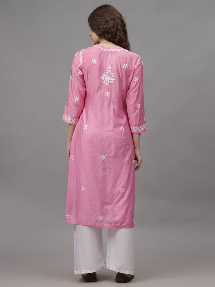 Pink-&-White-Chanderi-Embroidered-Chikankari-Kurta