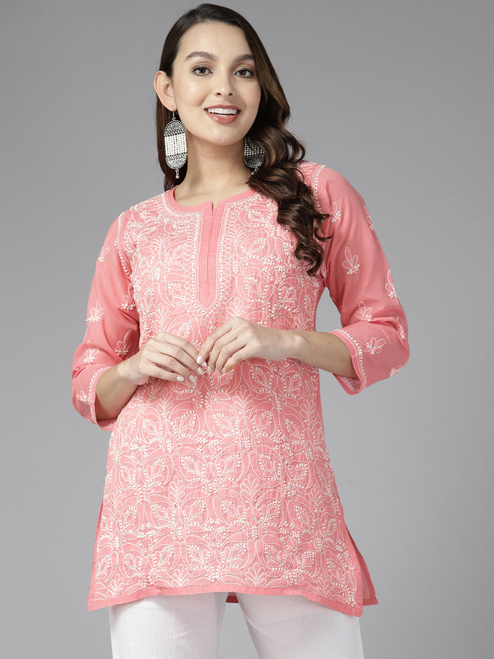 Blush Pink & White Cotton Chikankari Tunic