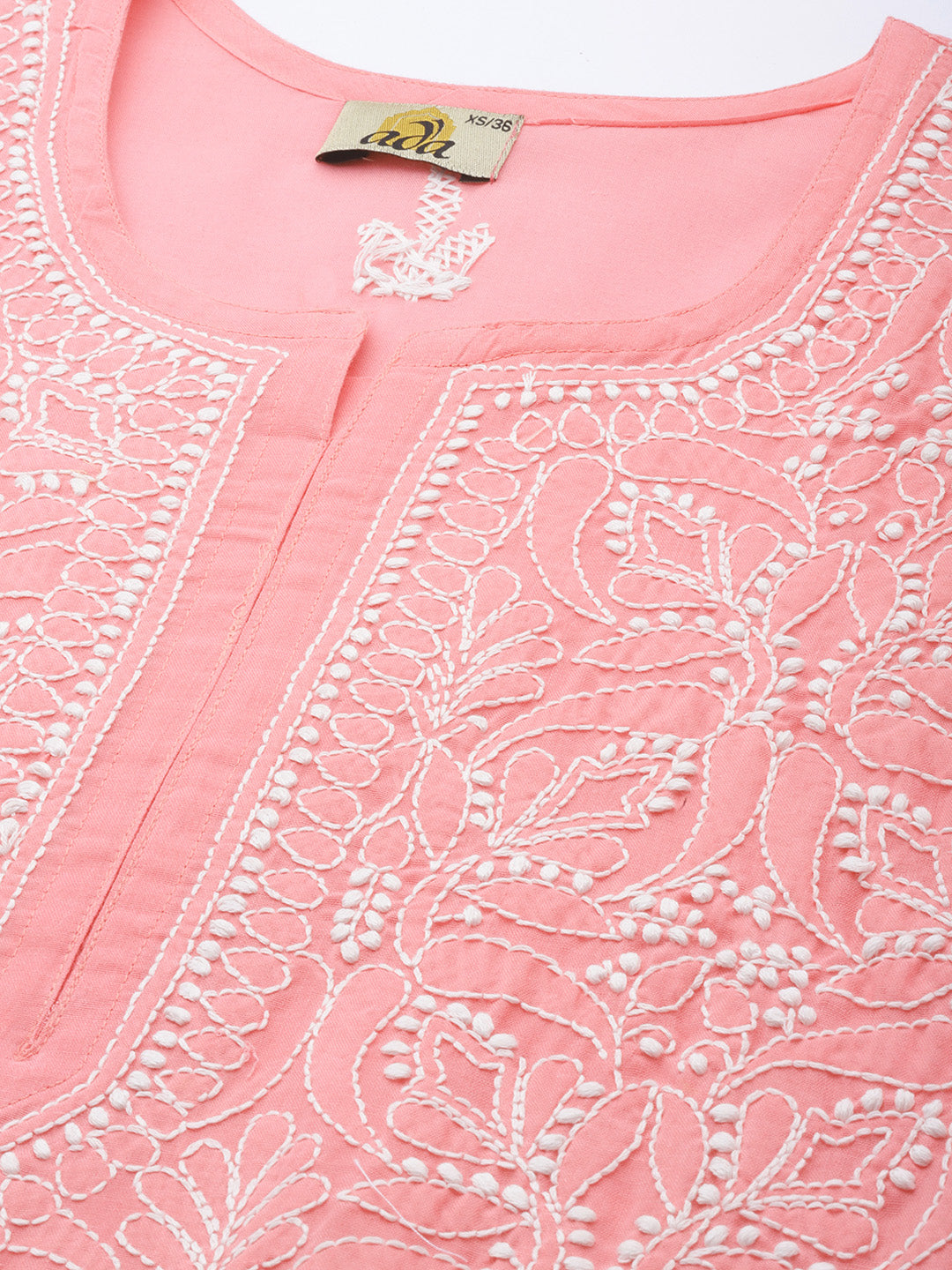 Blush Pink & White Cotton Chikankari Tunic