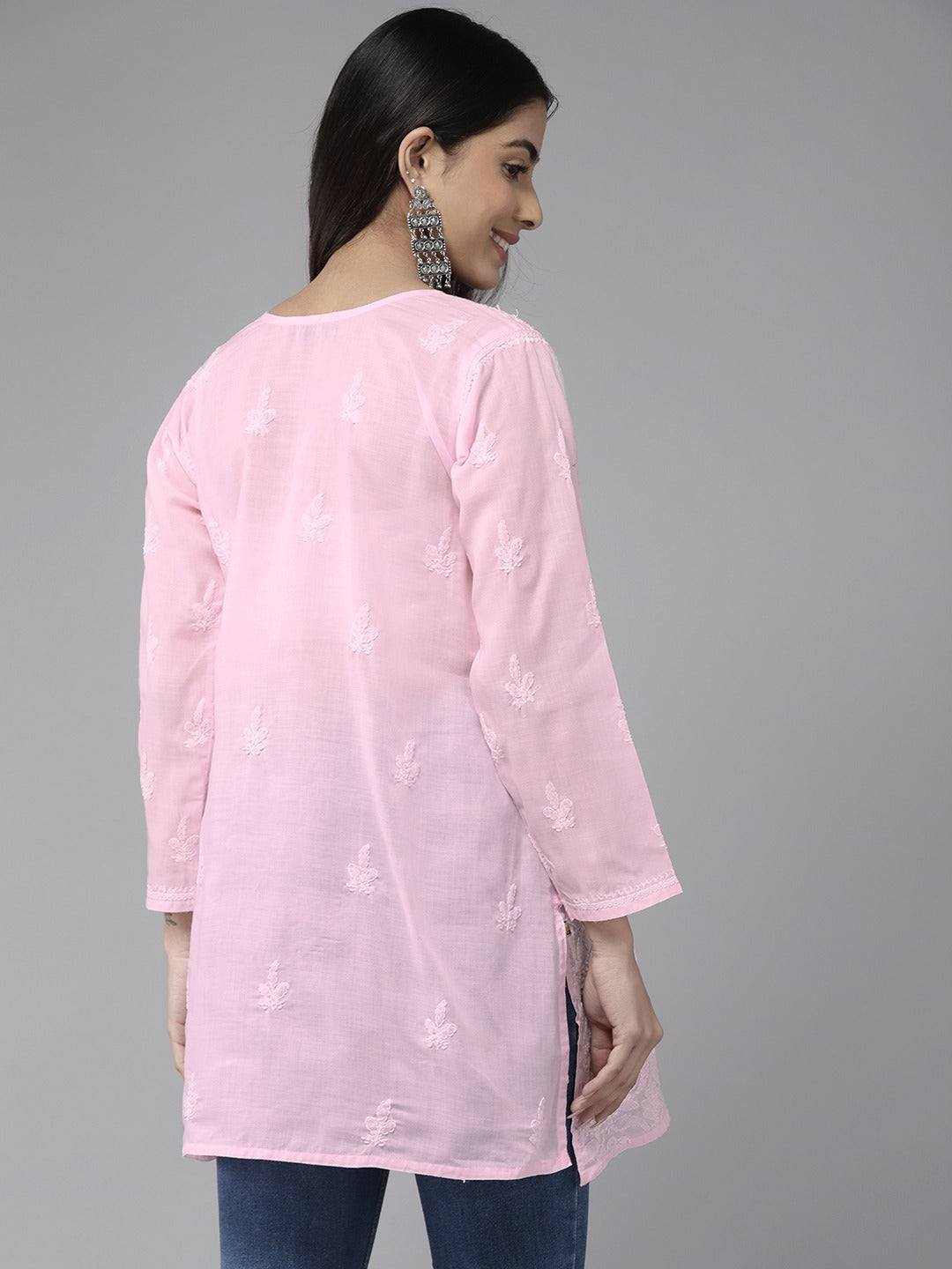 Baby Pink & White Cotton Chikankari Tunic