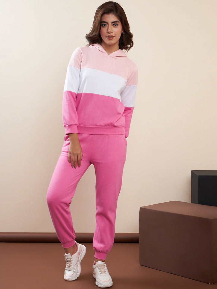 Pink-&-White-Fleece-Blocked-Hooded-Tracksuit-Set