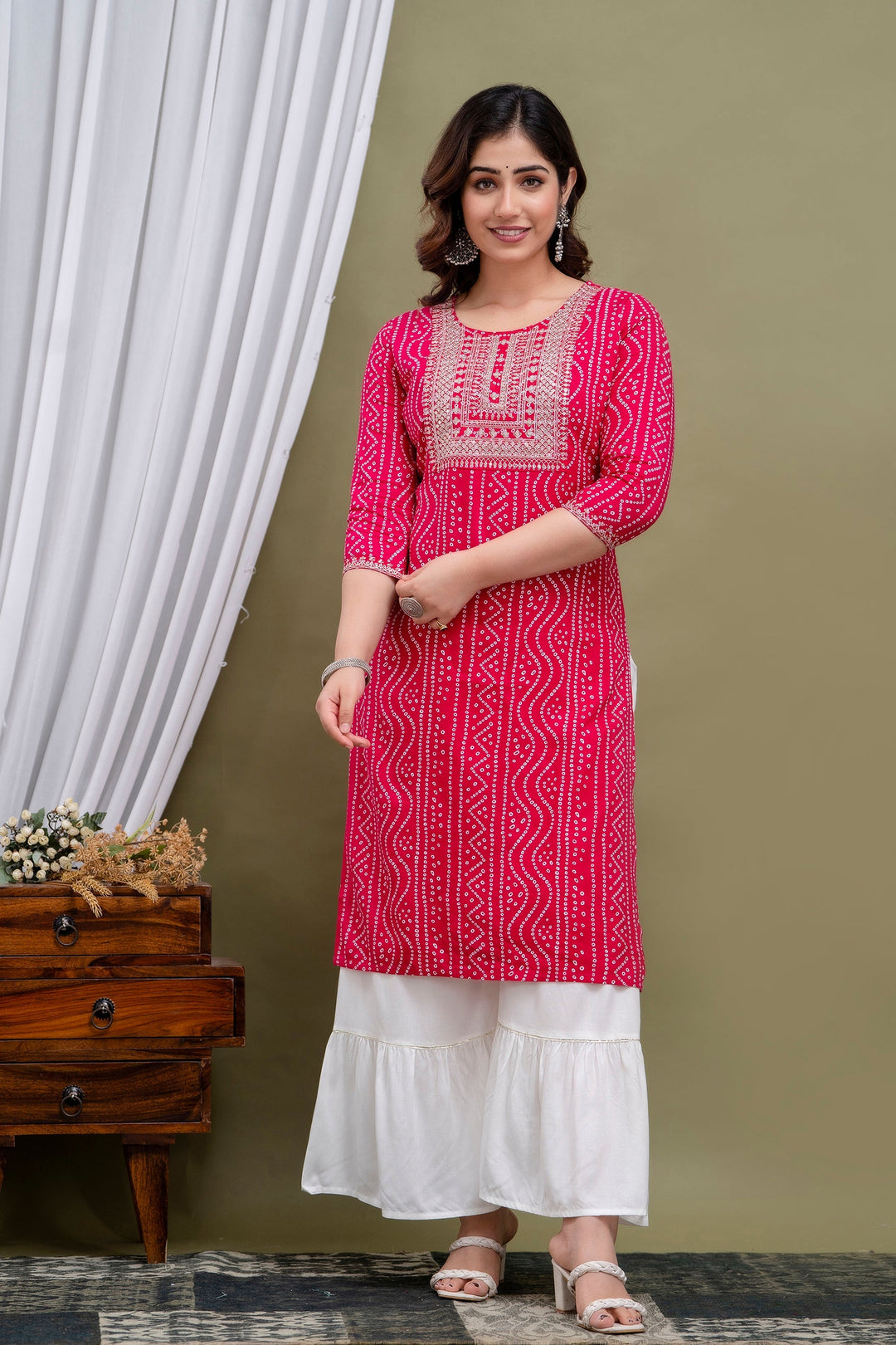 Pink & White Rayon Gota detailed Sharara Set