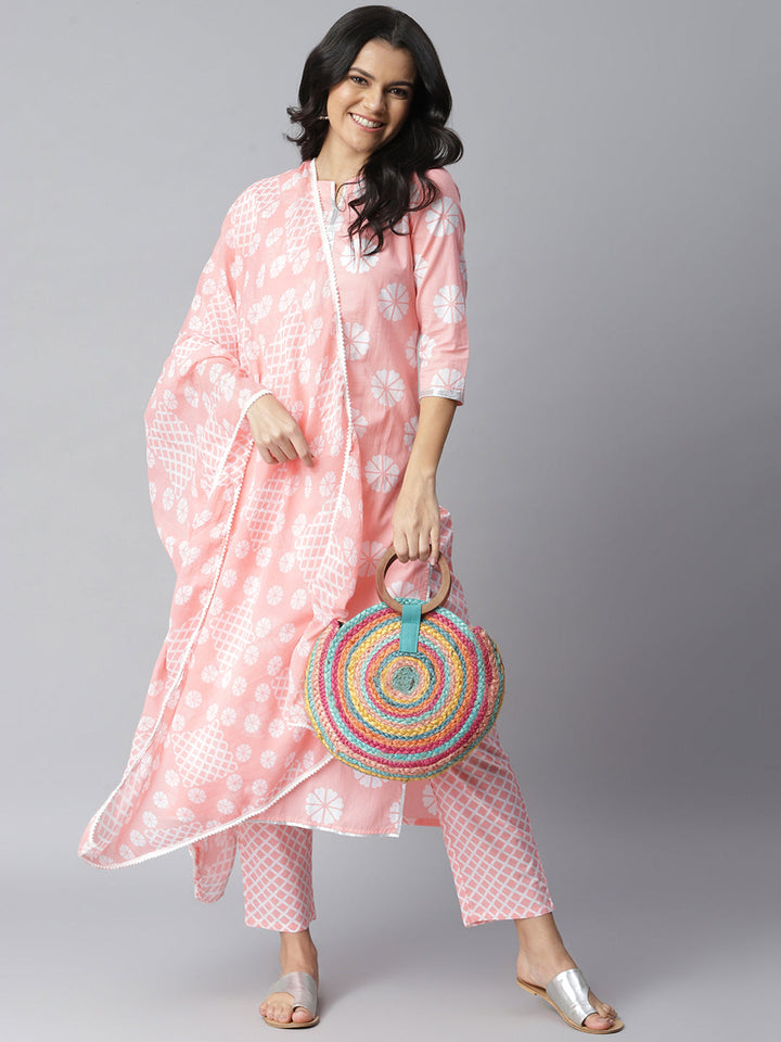 Light-Pink-Floral-Printed-Straight-3-Piece-Kurta-Set