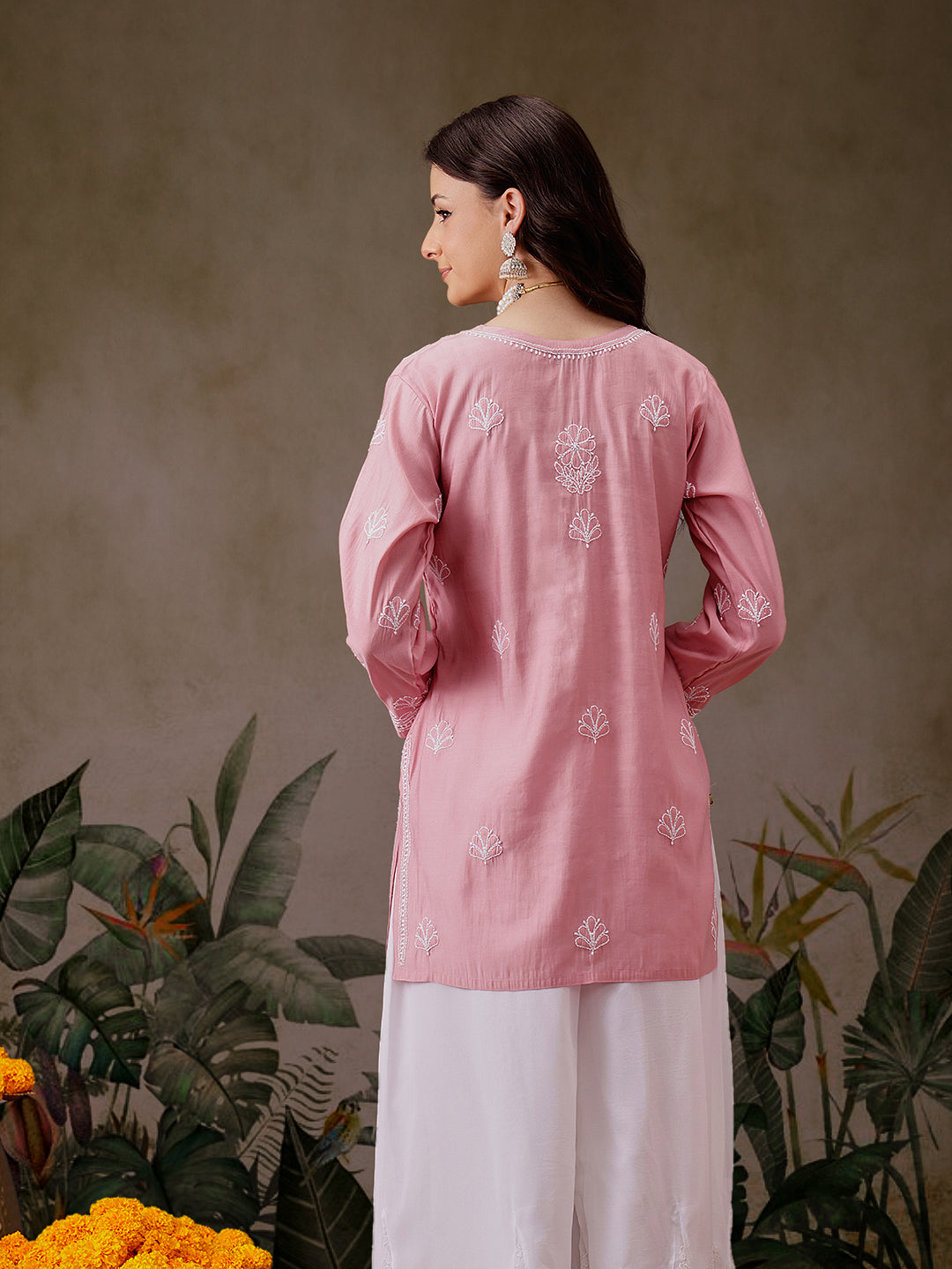 Pink-Chanderi-Lucknowi-Chikankari-Short-Kurta-ONLY