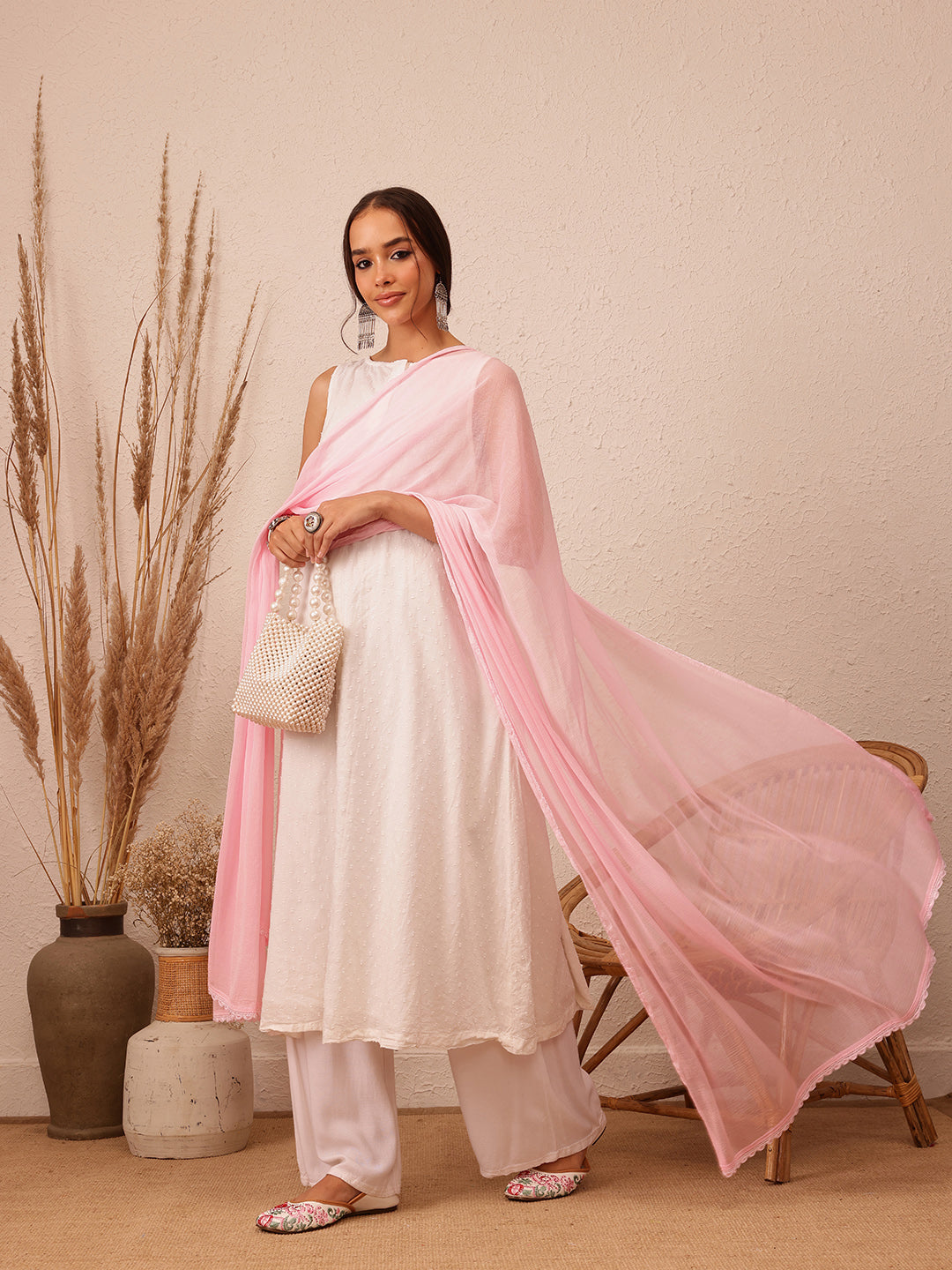 Pink-Chiffon-Embroidered-Lucknowi-Dupatta-With-Crochet-Lace