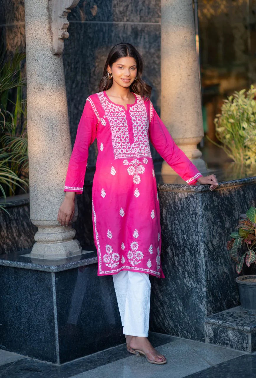 Pink-Cotton-Alifa-Chikankari-Kurta-Only
