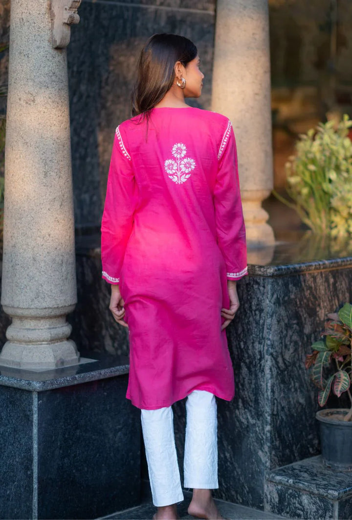 Pink-Cotton-Alifa-Chikankari-Kurta-Only