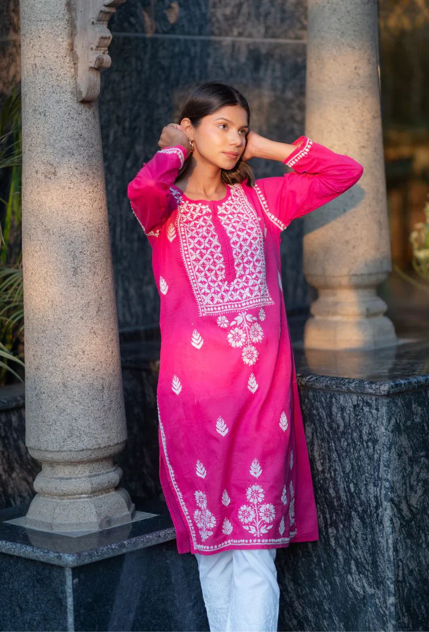 Pink-Cotton-Alifa-Chikankari-Kurta-Only