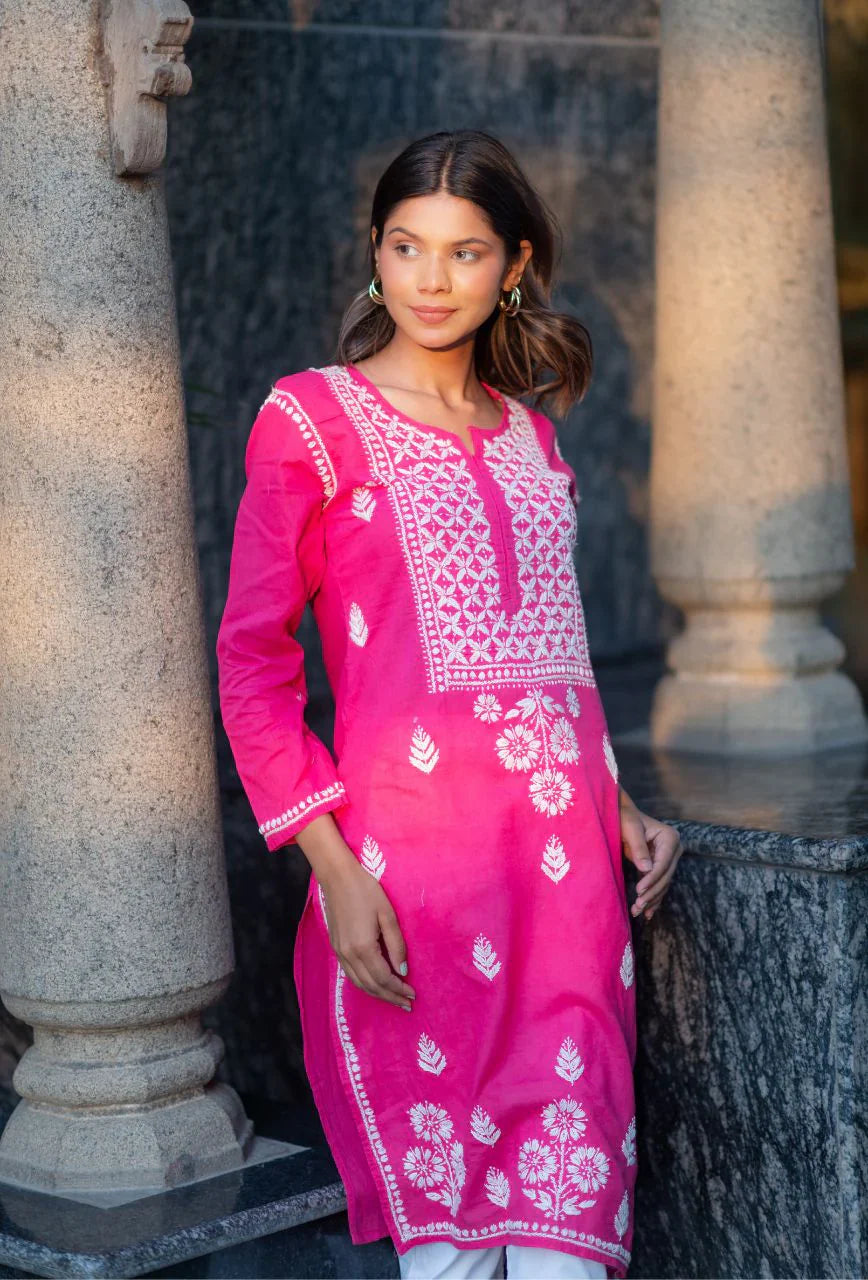 Pink-Cotton-Alifa-Chikankari-Kurta-Only