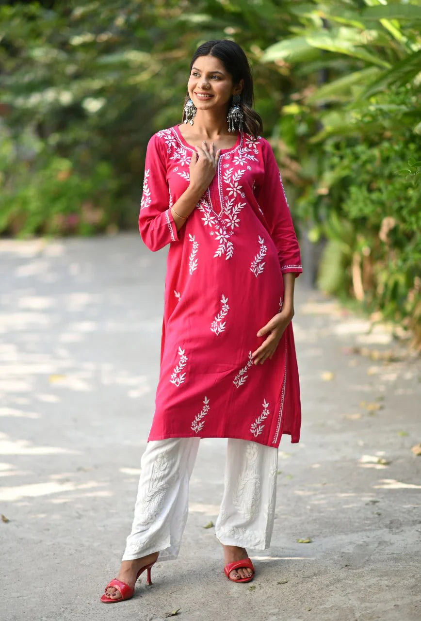 Pink-Cotton-Chikankari-Kurta-Only
