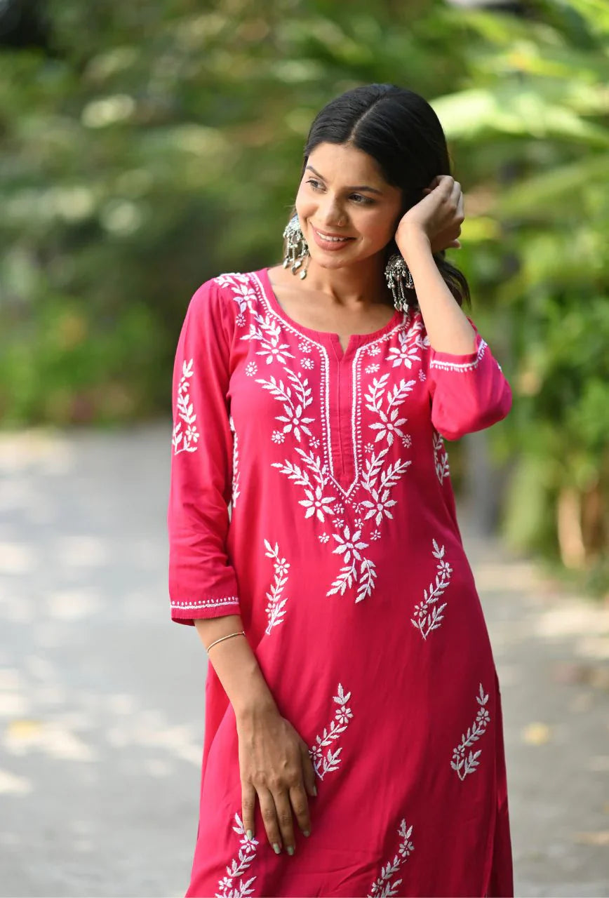 Pink-Cotton-Chikankari-Kurta-Only