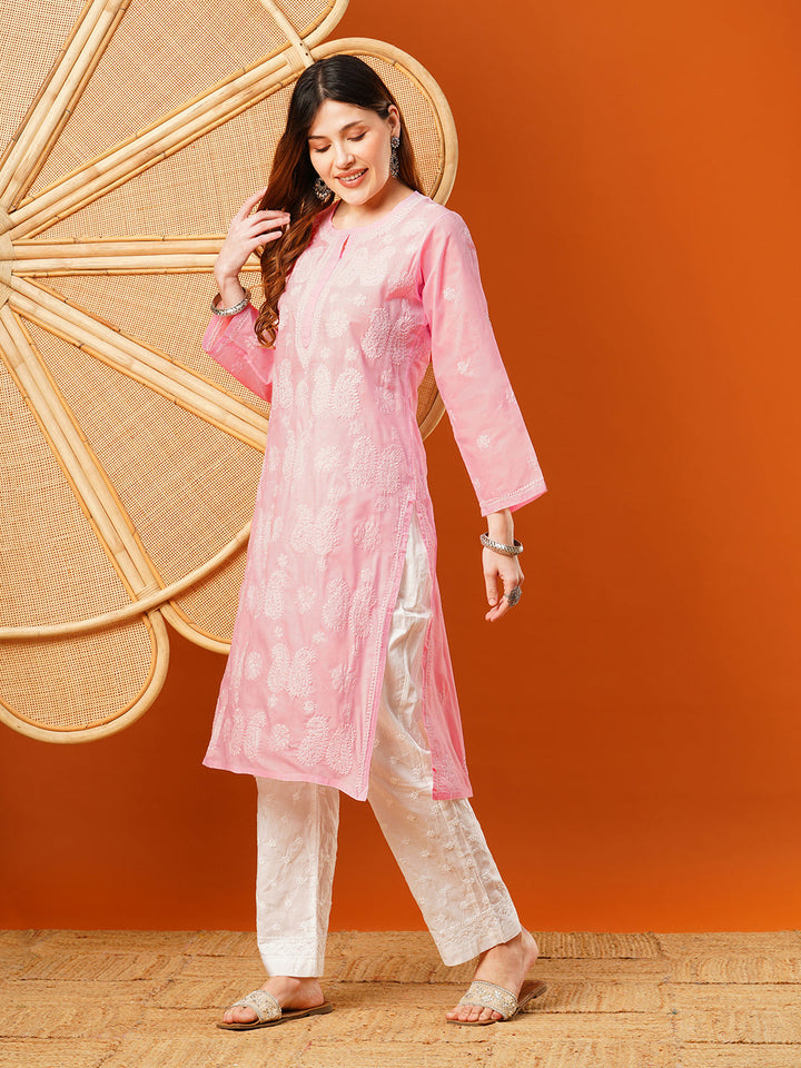 Pink-Cotton-Embroidered-Chikankari-Kurta-Only