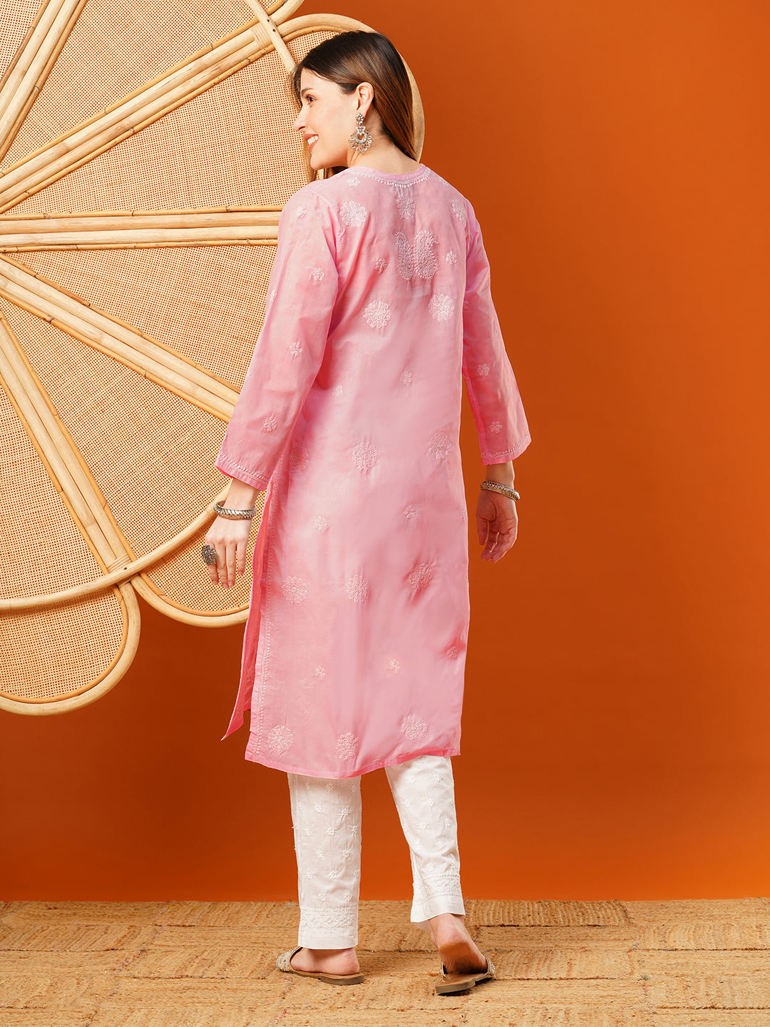 Pink-Cotton-Embroidered-Chikankari-Kurta-Only