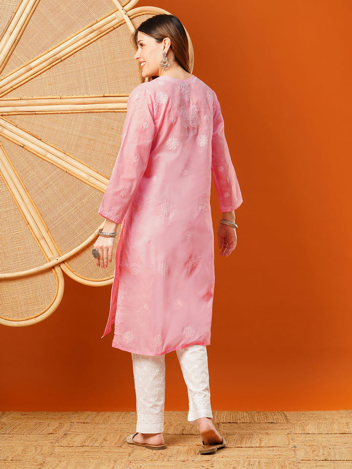 Pink-Cotton-Embroidered-Chikankari-Kurta-Only
