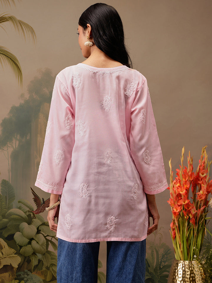 Pink Cotton 100% Original Chikankari Tunic Top