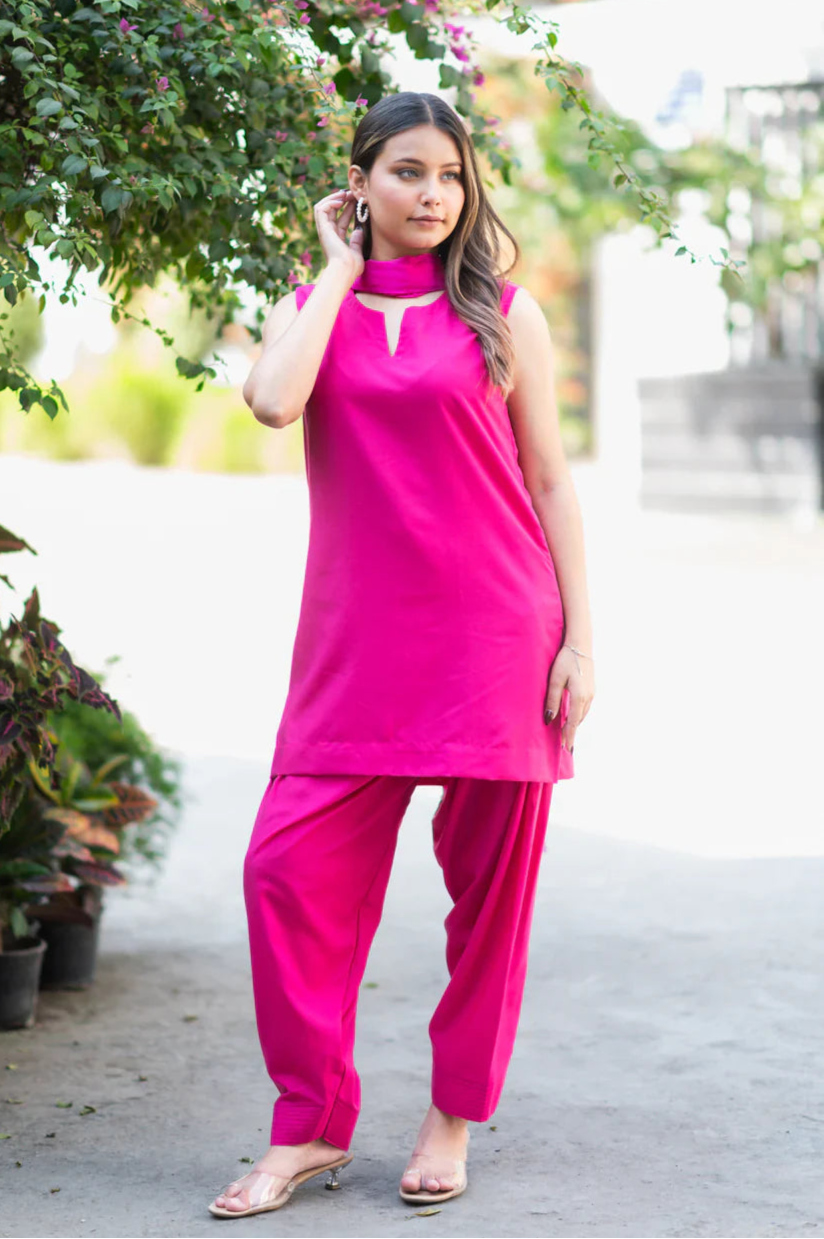 Pink-Cotton-Salwar-Set-With-Georgette-Dupatta