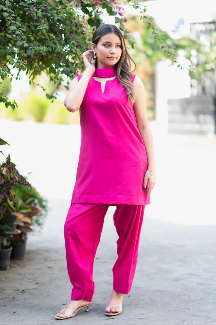 Pink-Cotton-Salwar-Set-With-Georgette-Dupatta
