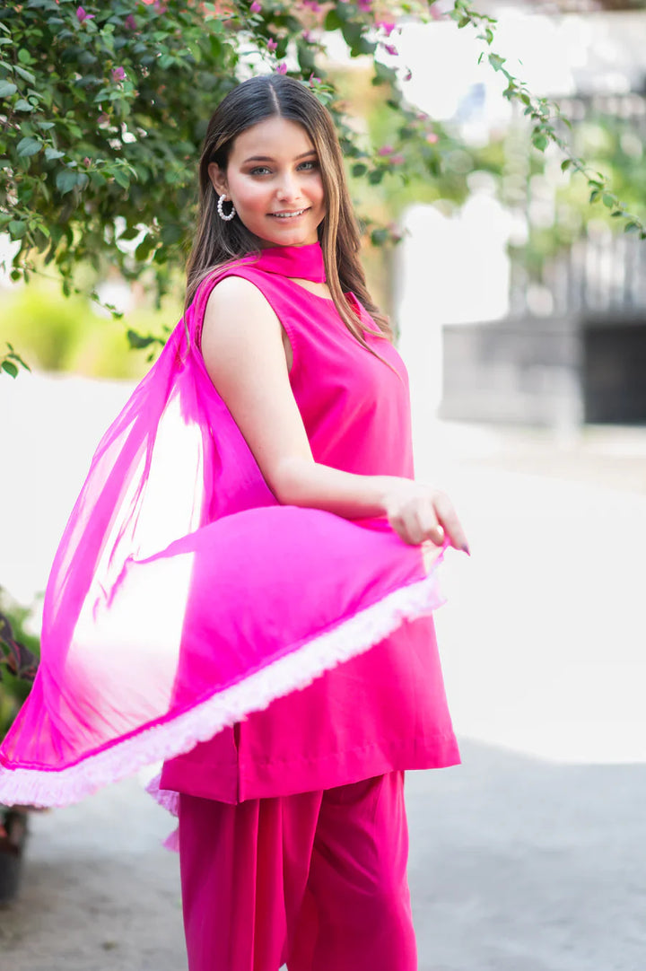 Pink-Cotton-Salwar-Set-With-Georgette-Dupatta