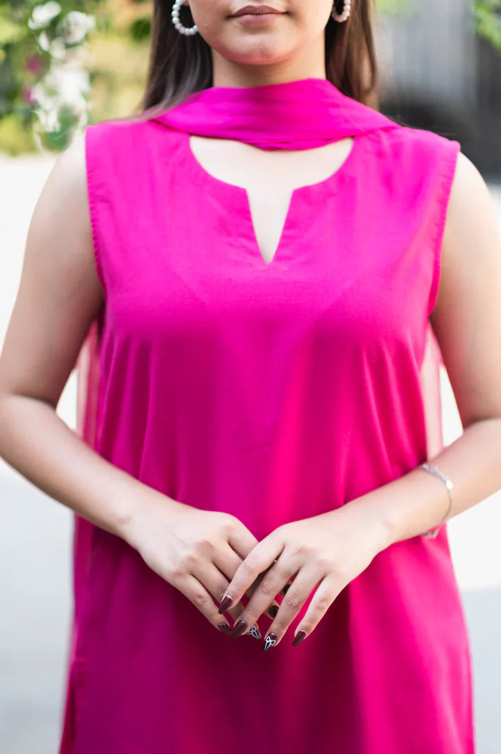 Pink-Cotton-Salwar-Set-With-Georgette-Dupatta