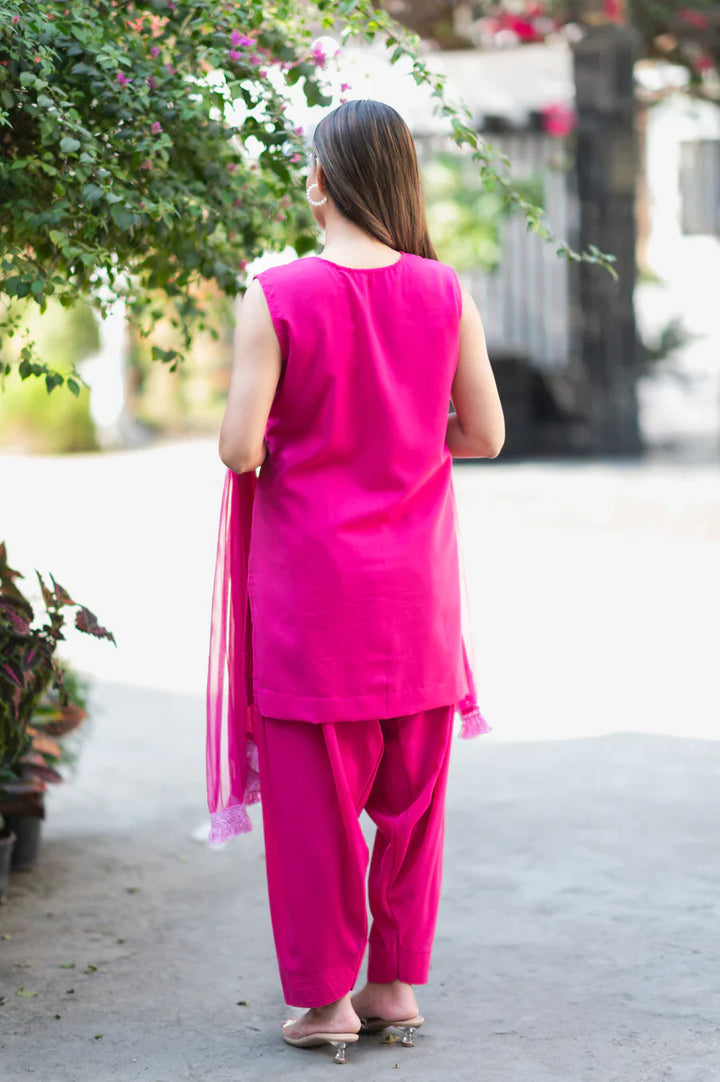 Pink-Cotton-Salwar-Set-With-Georgette-Dupatta