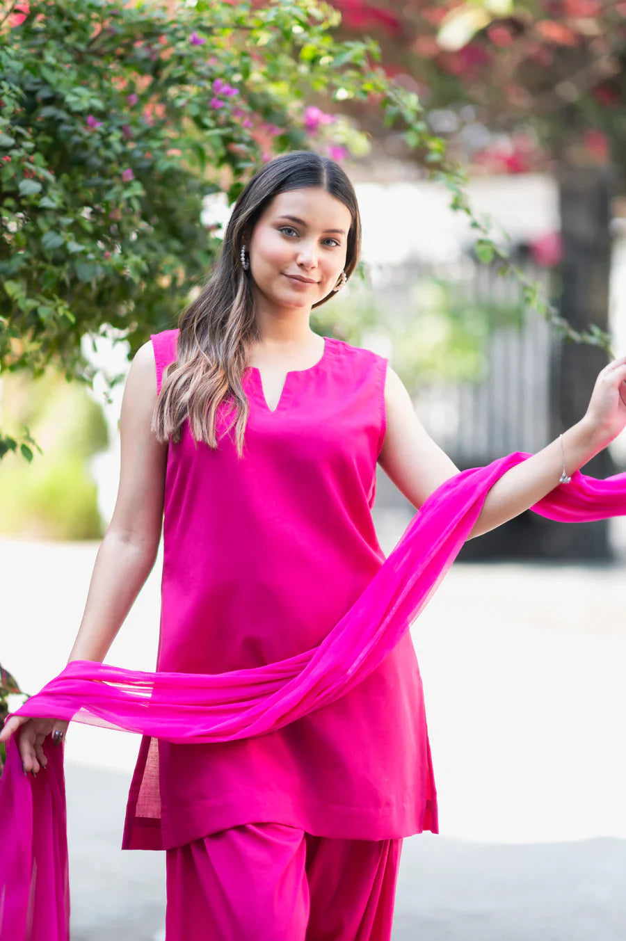 Pink-Cotton-Salwar-Set-With-Georgette-Dupatta