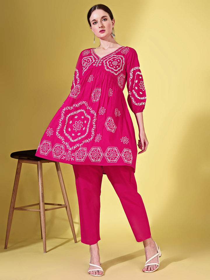 Pink-Cotton-Thread-Work-Embroidered-Co-Ord-Set