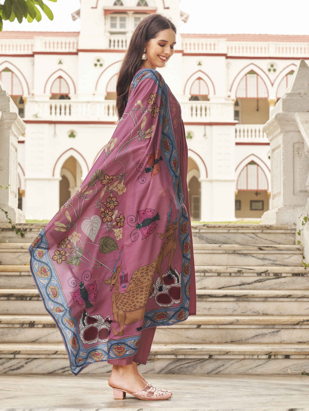 Pink-Cotton-Tonal-Thread-Alia-Cut-Flared-Kurta-Set