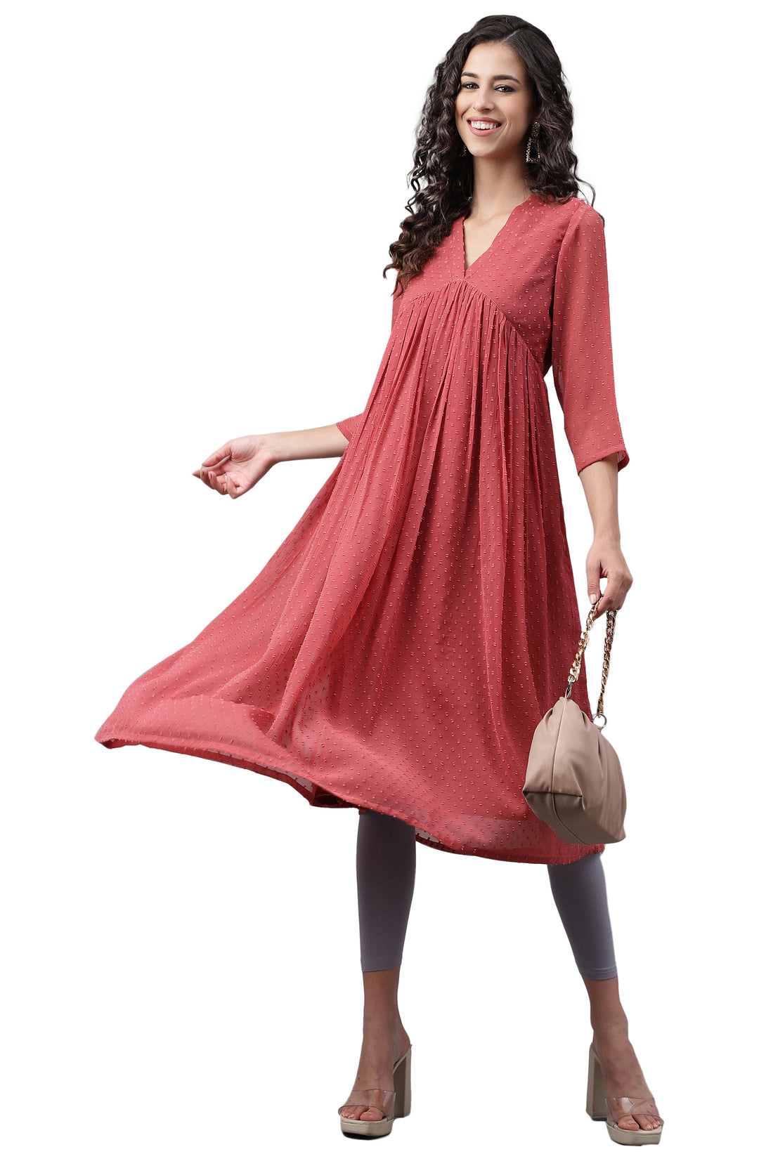 Pink Dobby Chiffon Self-Design Empire Kurta
