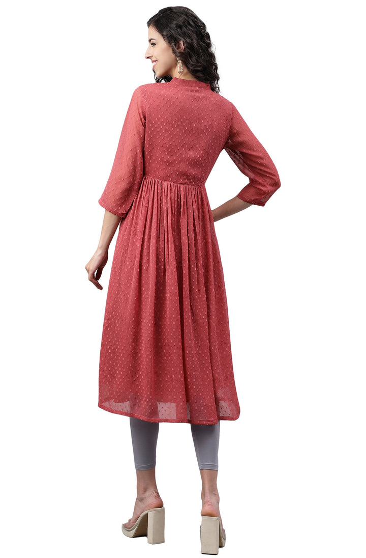 Pink Dobby Chiffon Self-Design Empire Kurta