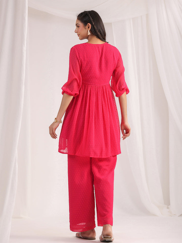 Pink Dobby Georgette Yoke Design Co-Ord Set
