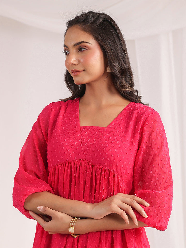 Pink Dobby Georgette Yoke Design Co-Ord Set
